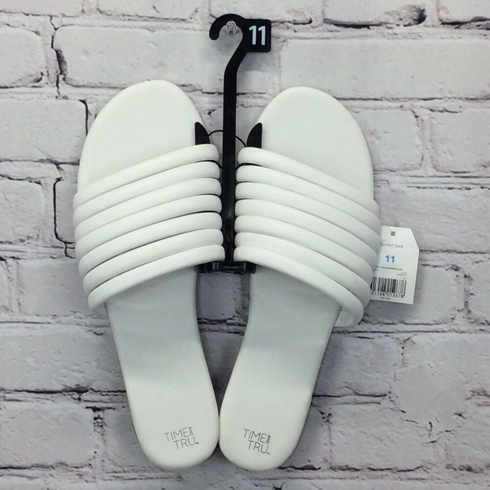 TIME & TRU Sandals Women’s Size 11 White Strappy Slides Beach Summer Cruise NWT